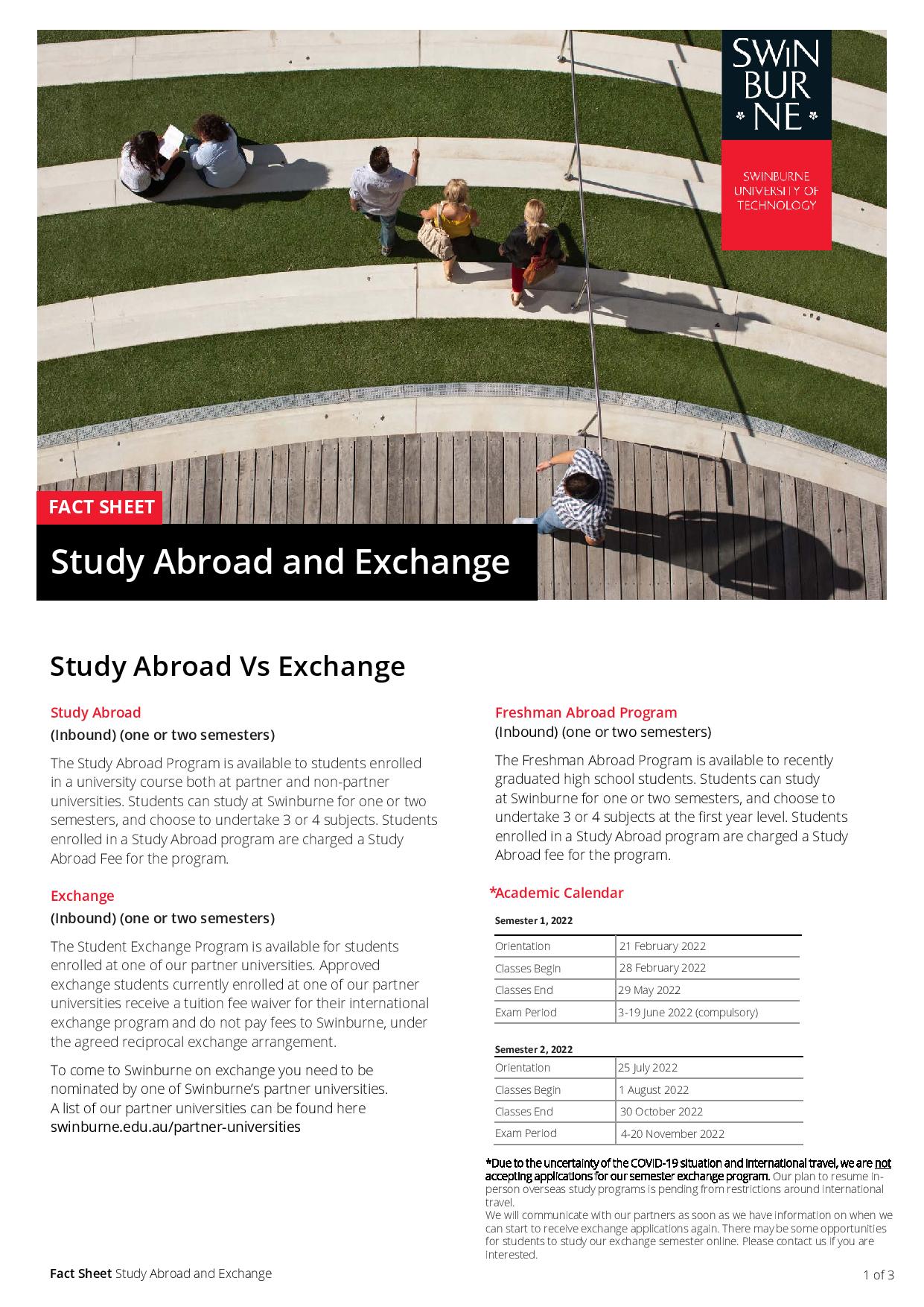 Study Abroad and Exchange Fact Sheet