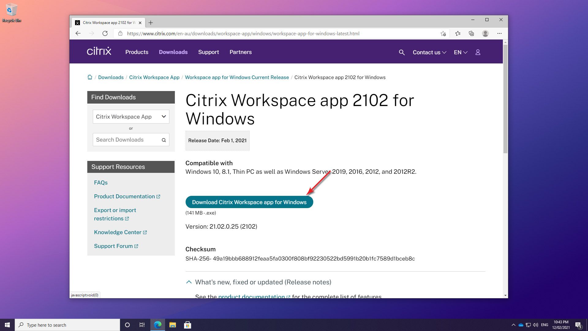 A screengrab of Citrix installation on Windows 10 highlighting step 4 in the process