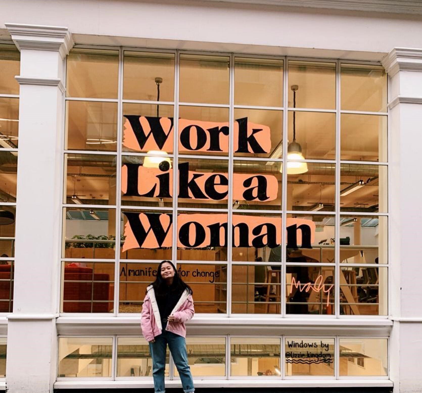 Study abroad student, Syaza, outside London fashion store Work Like a Woman