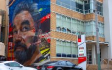 Dr Andrew Peters mural by street artist Adnate on Burwood Road at Swinburne's Hawthorn campus