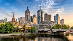 Princes Bridge, Flinders Street Station, St Paul's Cathedral and surrounding buildings in Melbourne CBD