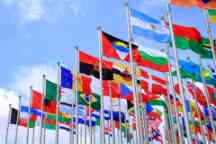 World flags flying on flag poles