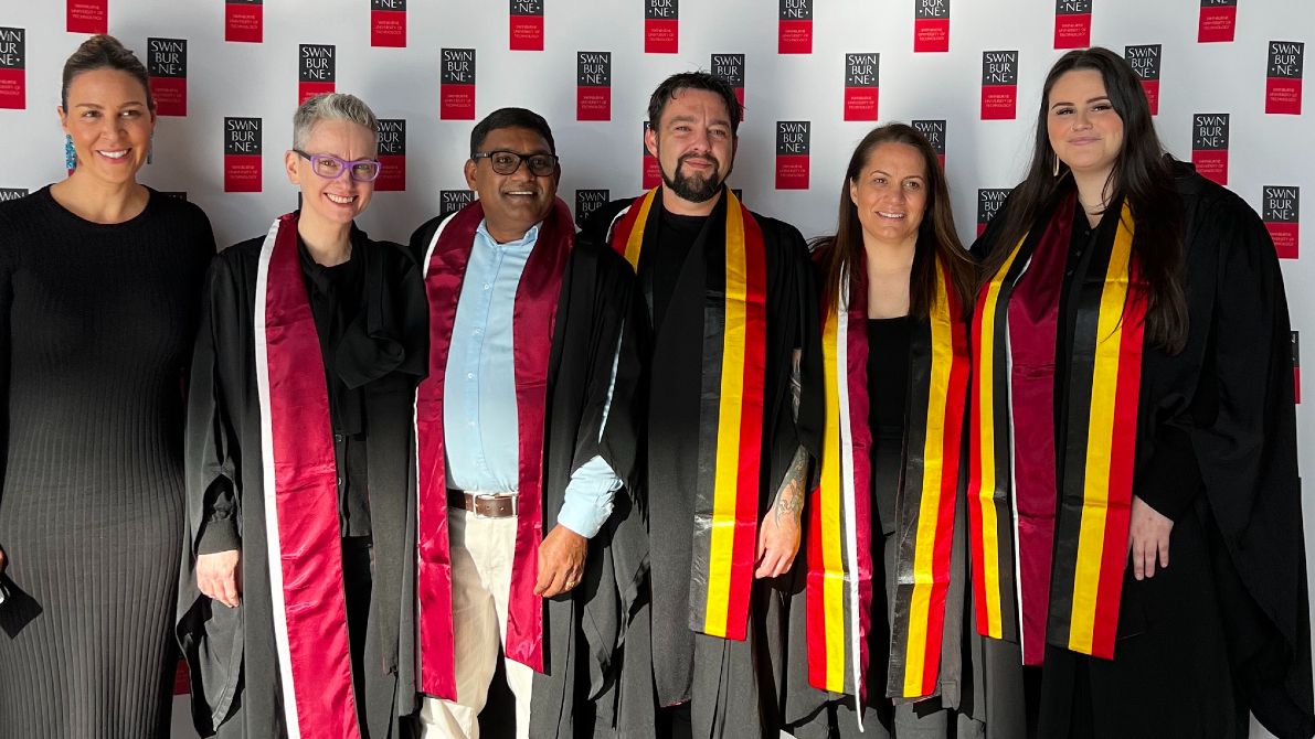 A group of Indigenous students at Swinburne graduation ceremony.