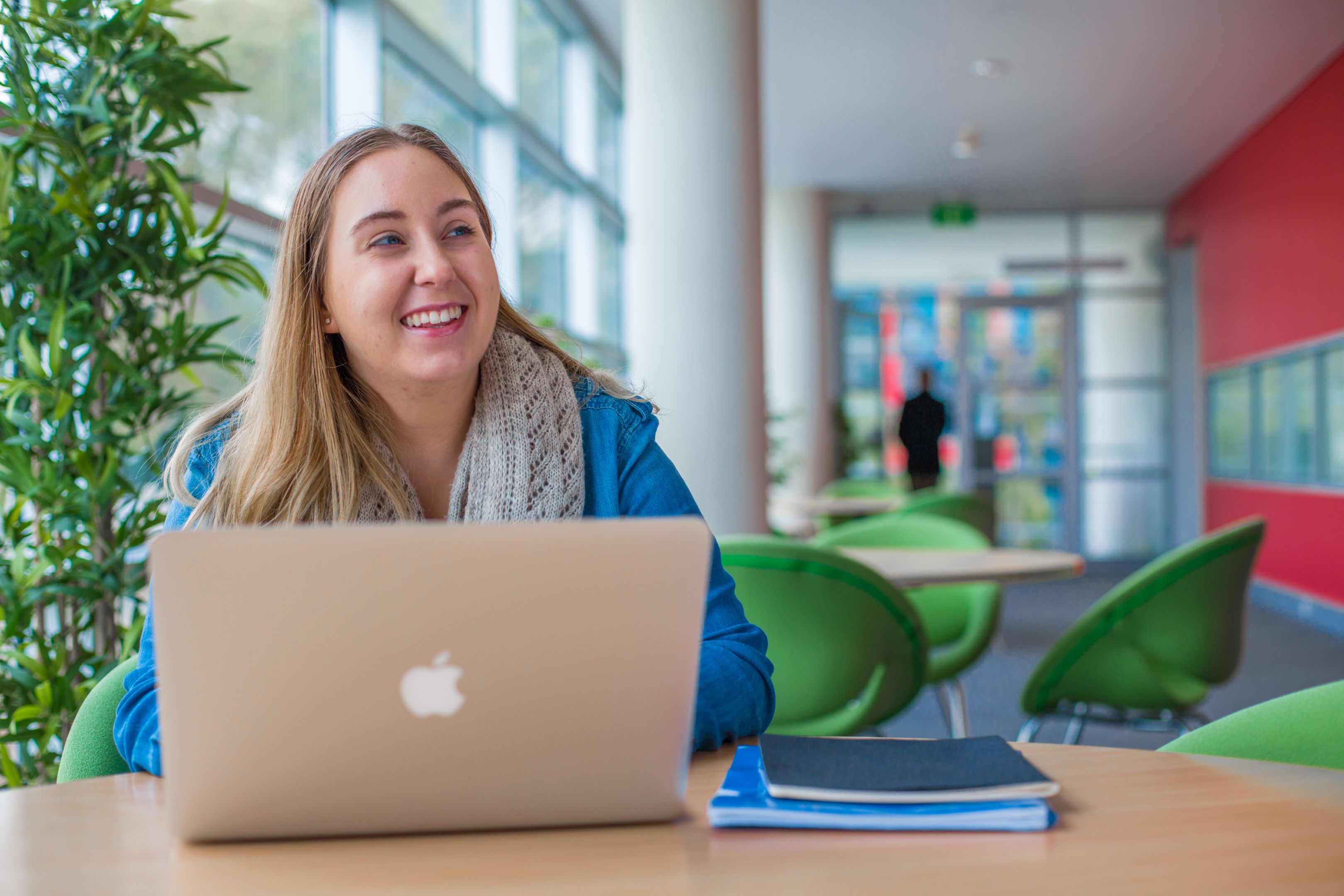 Being able to access free Wi-Fi on campus enables Jasmine to study for her degree in between classes. 